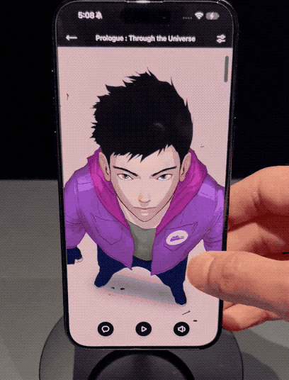 A choppy GIF of me trying out one of them featuring art from Space Sweepers (written and illustrated by Hongjacga).